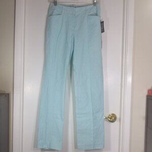 NEW Willi Smith Pants Teal White Pinstripe Fitted Light Stretch Cotton Size 4